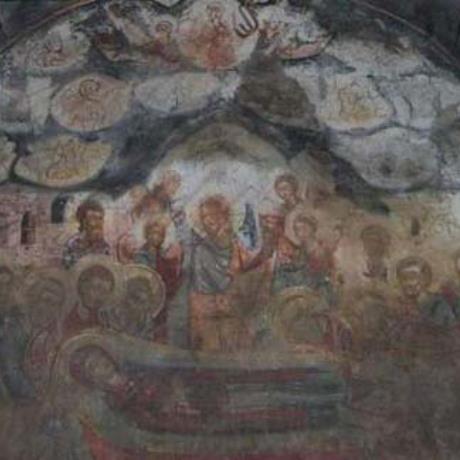 Moni Timiou Prodromou, mural of Agios Ioannis church depicting the Dormition (old monastery), MONI TIMIOU PRODROMOU (Monastery) PARNASSOS