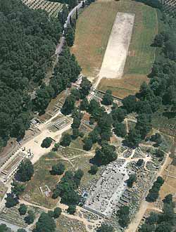 Ancient Olympia, aerial view of the archaeological site OLYMPIA (Ancient sanctuary) ILIA