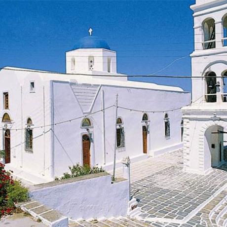 Adamas, the church of Agios Charalambos or of the Dormition of the Virgin (Koimesis Theotokou), with distinctive architecture, is the largest in village & stands at the highest point, MILOS (Port) KYKLADES
