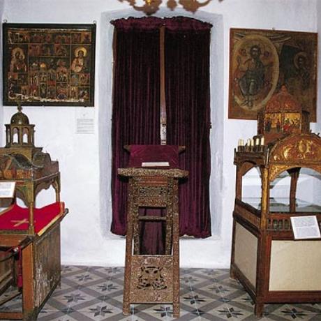 Adamas, Ecclesiastical Museum of Milos; the Agia Triada church is also a gallery displaying icons since 14th c. & treasures of Cretan-byzantine art, MILOS (Port) KYKLADES