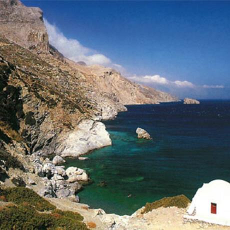 Amorgos; a church in a steepy landscape of the island, AGIA ANNA (Beach) AMORGOS
