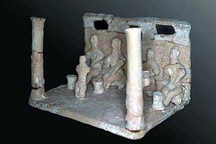 A clay model of worshipers found in the Kamilari tomb KAMILARI (Village) TYMBAKI