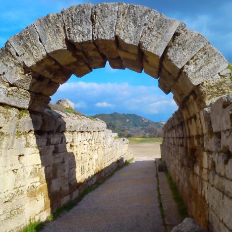 Krypte, the entrance to the stadium of Olympia, was a vaulted stoa 32 m long, built in the late 3rd century BC, OLYMPIA (Ancient sanctuary) ILIA
