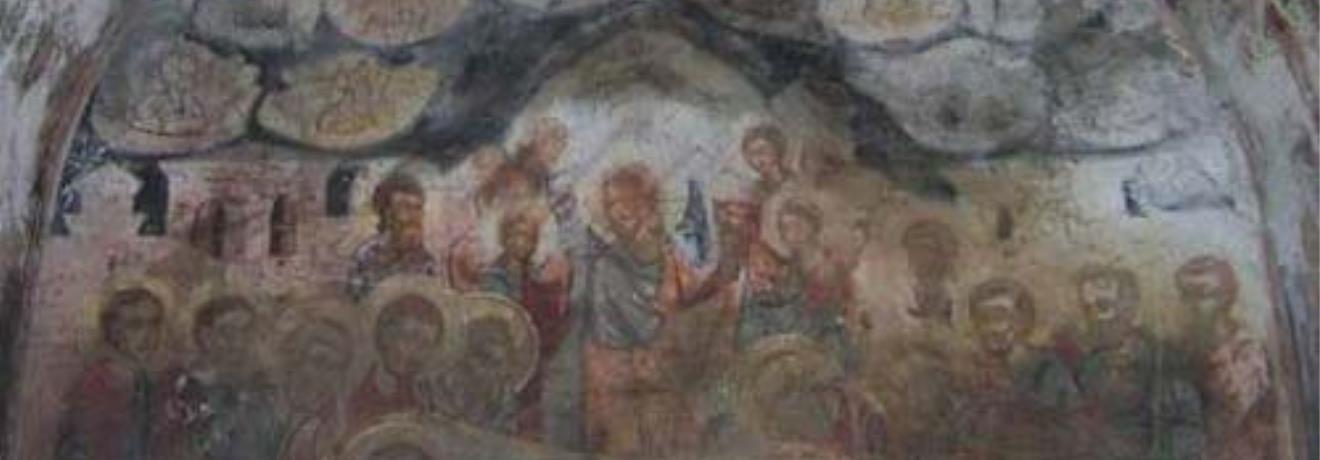 Mural of Agios Ioannis church depicting the Dormition (old monastery)