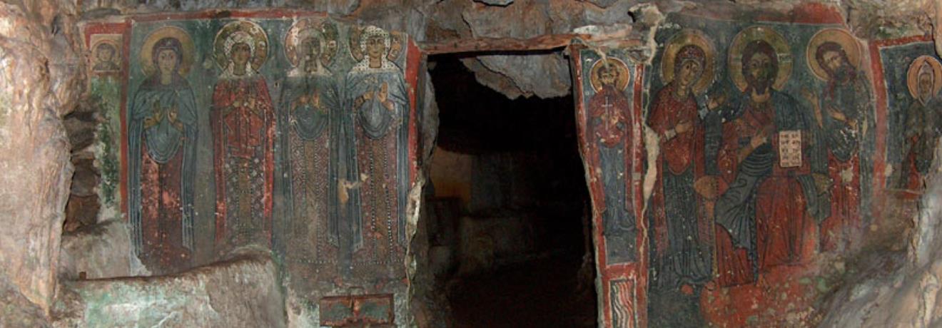 Mylopotamos, the interior of Agia Sophia cave with the church