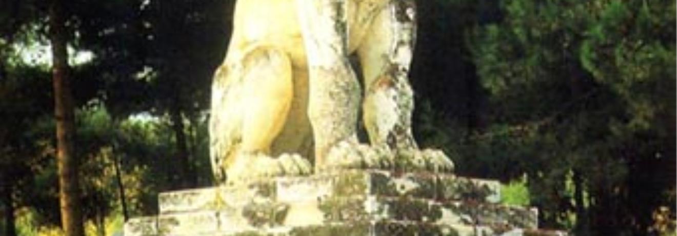 Archaeological Site of Amphipolis, the Lion of Amfipolis (a burial monument of the 4th c. b.C.) was restored near the position it was discovered, next to the west bank of Strymon, close to the bridge