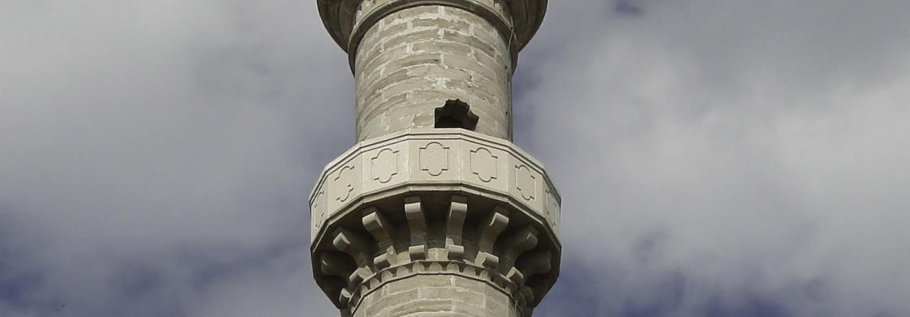 The minaret of the Suleiman mosque in the medieval town of Rhodes